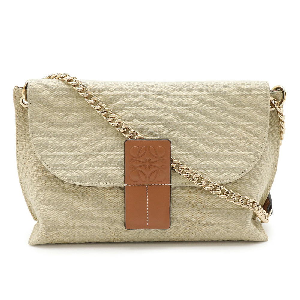 Loewe Repeat Anagram Avenue Chain Crossbody Bag Canvas Leather Beige Cream Brown